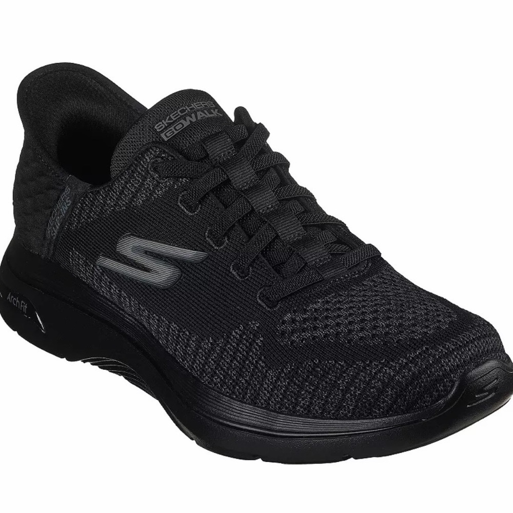Skechers Black Knit Lace-Up Slip-On Walking Shoe